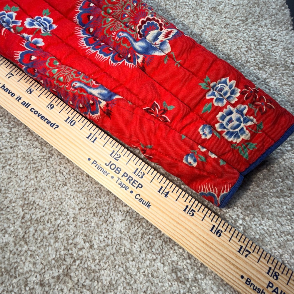 Vintage Cathay Red‎ Quilted Peacock Print Toggle Jacket Mandarin Collar Small - Picture 11 of 13